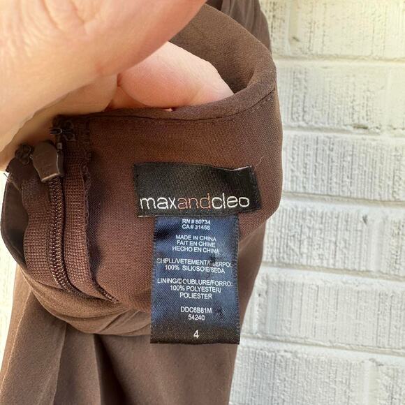 Max & Cleo Brown Silk Halter Beaded  Bib Dress - Picture 4 of 4